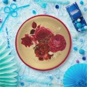 Chic Red Gold Rose Floral Pappteller (Party)