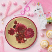 Chic Red Gold Rose Floral Pappteller (Party)