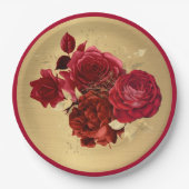Chic Red Gold Rose Floral Pappteller (Vorderseite)