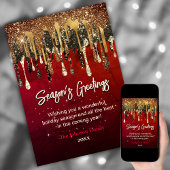 Chic Red Gold Tropfen Weihnachts-Neujahr Gruß Karte