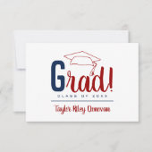 Chic Red Grad Cap Abschluss Mitteilungskarte (Vorderseite)