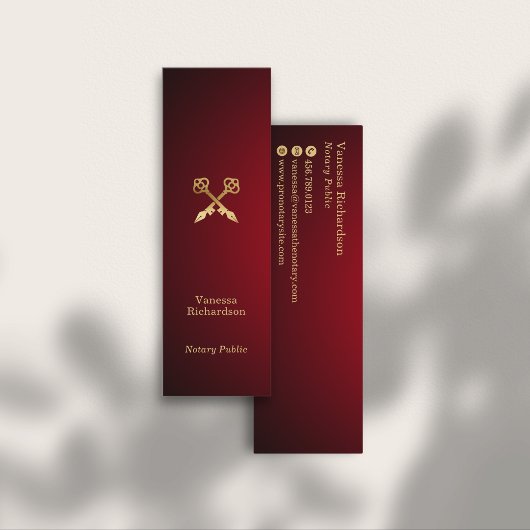 Chic Red Gradient Gold Notary Key Mini Visitenkarte