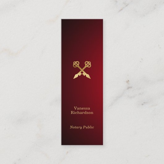 Chic Red Gradient Gold Notary Key Mini Visitenkarte (Vorderseite)