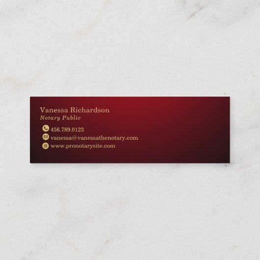 Chic Red Gradient Gold Notary Key Mini Visitenkarte (Rückseite)