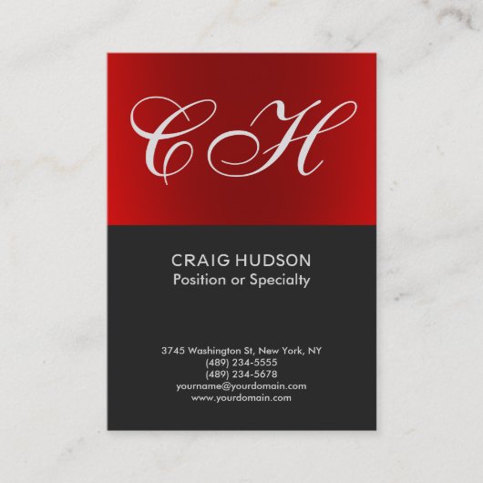 Chic Red Gray Monogram Berufliche Visitenkarte (Vorderseite)