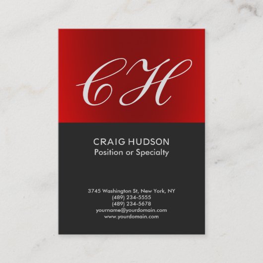 Chic Red Gray Monogram Berufliche Visitenkarte (Vorderseite)