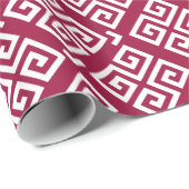 Chic red greek Schlüssel geometrische Muster monog Geschenkpapier (Rolleneckpunkt)