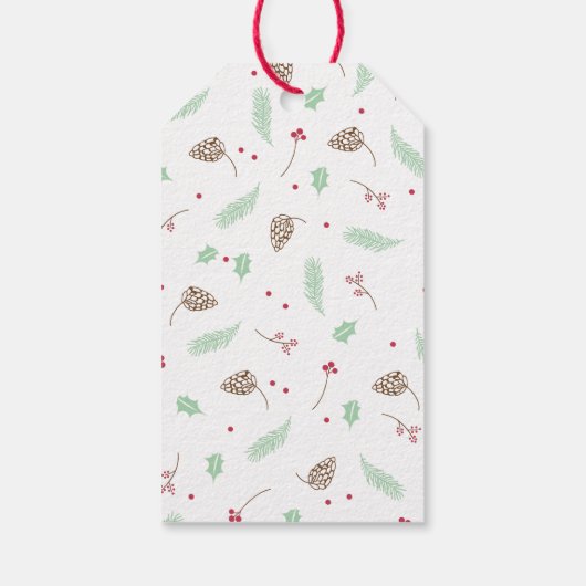 Chic Red & Green Holly and Pine Wreath Weihnachten Geschenkanhänger (Rückseite)
