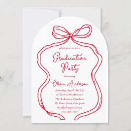 Chic Red Hand Drawn Bow & Script Graduation Party Einladung