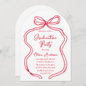 Chic Red Hand Drawn Bow & Script Graduation Party Einladung (Vorne/Hinten)