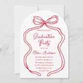 Chic Red Hand Drawn Bow & Script Graduation Party Einladung (Vorderseite)