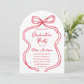 Chic Red Hand Drawn Bow & Script Graduation Party Einladung (Stehend Vorderseite)