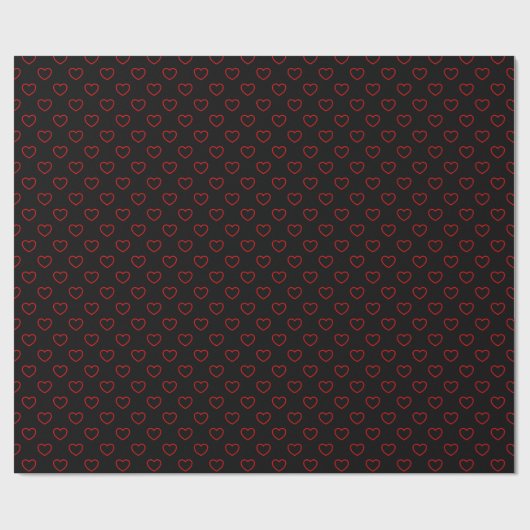 Chic Red Heart Muster auf Schwarz Geschenkpapier (Flach)