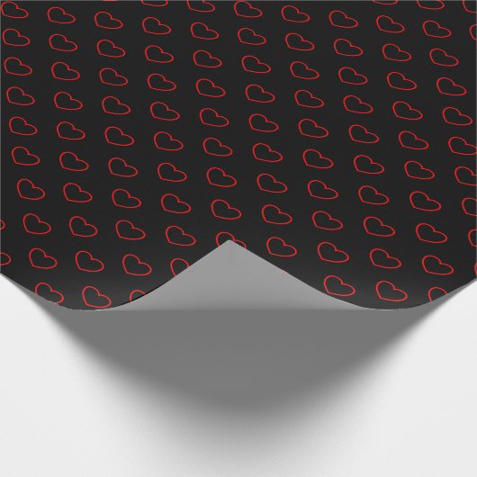 Chic Red Heart Muster auf Schwarz Geschenkpapier (Ecke)