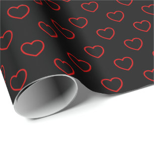 Chic Red Heart Muster auf Schwarz Geschenkpapier