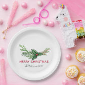 Chic Red Holly Blätter Bouquet Weihnachtsfeiertag Pappteller (Party)