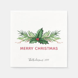 Chic Red Holly Painted Bouquet Weihnachtsfeiertag Serviette