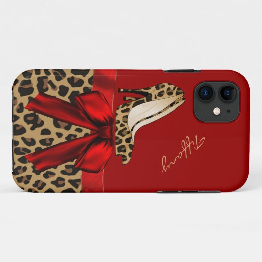 Chic Red & Jaguar Print Case-Mate iPhone Hülle (Rückseite (Horizontal))