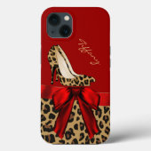 Chic Red & Jaguar Print Case-Mate iPhone Hülle (Rückseite)