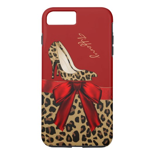 Chic Red & Jaguar Print iPhone 7 Plus Fall Case-Mate iPhone Hülle (Rückseite)