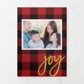 Chic Red Kariert + Gold Script Foto Card Dreifach Gefaltete Einladung (Cover)