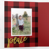 Chic Red Kariert + Gold Script Foto Card Dreifach Gefaltete Einladung (Innen Erste Seite)