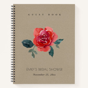 CHIC RED KRAFT ROSE FLORAL BRAUTPARTY GUESTBUCH NOTIZBLOCK