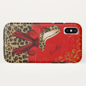 Chic Red & Leopard Print Case-Mate iPhone Hülle (Rückseite (Horizontal))
