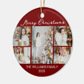 Chic Red Merry Christmas Photo Collage 2025 Keramik Ornament (Links)