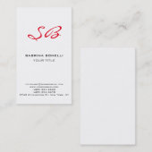 Chic Red Monogram White Niedlich Business Card Visitenkarte (Vorne/Hinten)