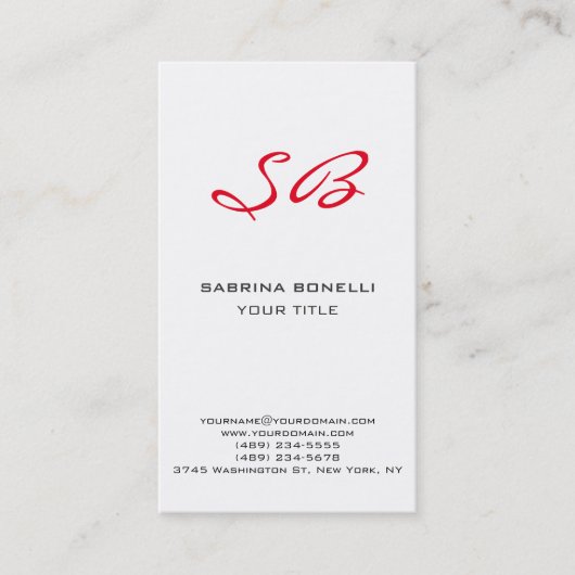 Chic Red Monogram White Niedlich Business Card Visitenkarte (Vorderseite)