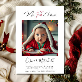 Chic Red My First Christmas Baby Foto Simple Feiertagskarte