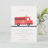 Chic Red Navy Fire Truck Motor Baby Shower Dankeskarte (Stehend Vorderseite)