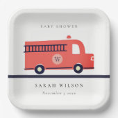 Chic Red Navy Fire Truck Motor Baby Shower Pappteller (Vorderseite)