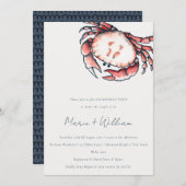 Chic Red Navy Underwater Crab Nautic Verlobung Einladung (Vorne/Hinten)