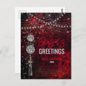 Chic Red Ornaments Glitzer Weihnachten Neues Jahr Postkarte (Vorne/Hinten)
