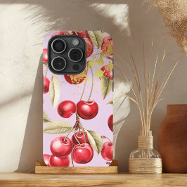 Chic Red, Pastel Mauve Cherry Frucht mit Gold Case-Mate iPhone Hülle