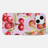 Chic Red, Pastel Mauve Cherry Frucht mit Gold Case-Mate iPhone Hülle (Rückseite (Horizontal))