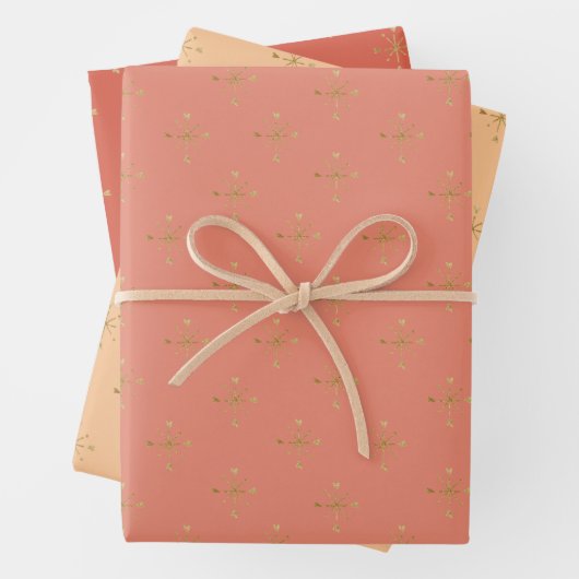 Chic Red Peach Lmon | Gold Snow Star Weihnachten Geschenkpapier Set (Beispiel)