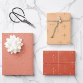 Chic Red Peach Lmon | Gold Snow Star Weihnachten Geschenkpapier Set