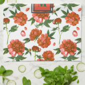 Chic Red Peonies Blooming Blume Muster Monogramm Geschirrtuch (Gefaltet)