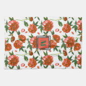 Chic Red Peonies Blooming Blume Muster Monogramm Geschirrtuch (Horizontal)