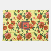 Chic Red Peonies Blooming Blume Muster Monogramm Geschirrtuch (Horizontal)