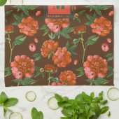 Chic Red Peonies Blooming Blume Muster Monogramm Geschirrtuch (Gefaltet)