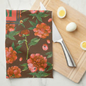 Chic Red Peonies Blooming Blume Muster Monogramm Geschirrtuch (Viertel Falte)