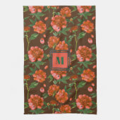 Chic Red Peonies Blooming Blume Muster Monogramm Geschirrtuch (Vertikal)