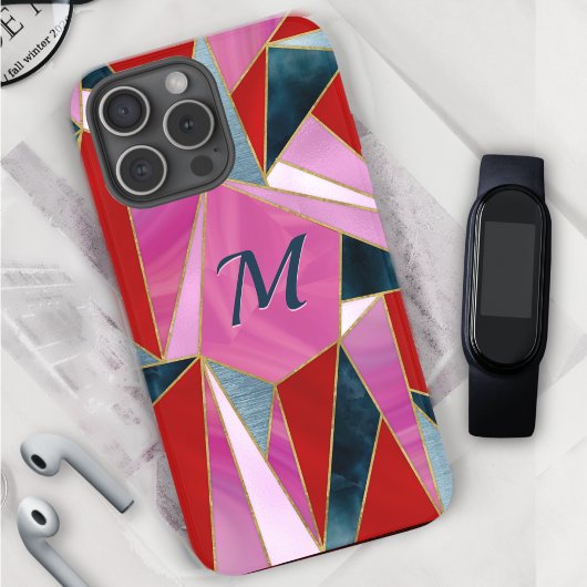 Chic red pink gray abstrakte geometrische Case-Mat Case-Mate iPhone Hülle