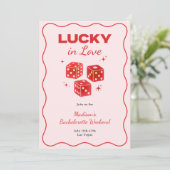 Chic Red Pink Lucky In Love Bachelorette Itinerary Einladung (Stehend Vorderseite)
