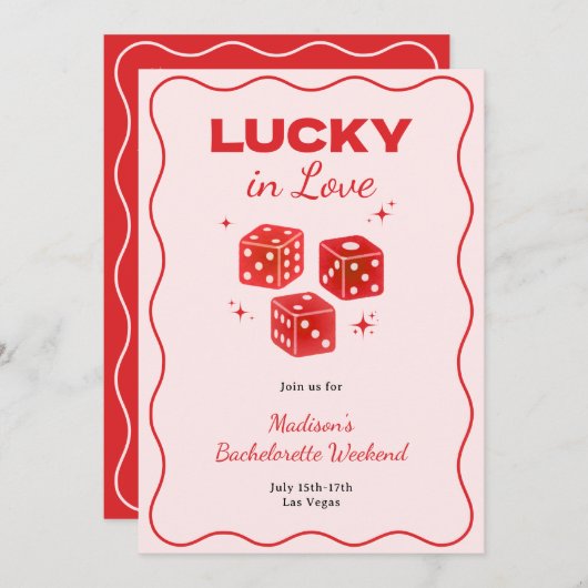 Chic Red Pink Lucky In Love Bachelorette Itinerary Einladung (Vorne/Hinten)