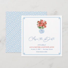 Chic Red Poinsettia Chinoiserie Weihnachten Hochze Save The Date